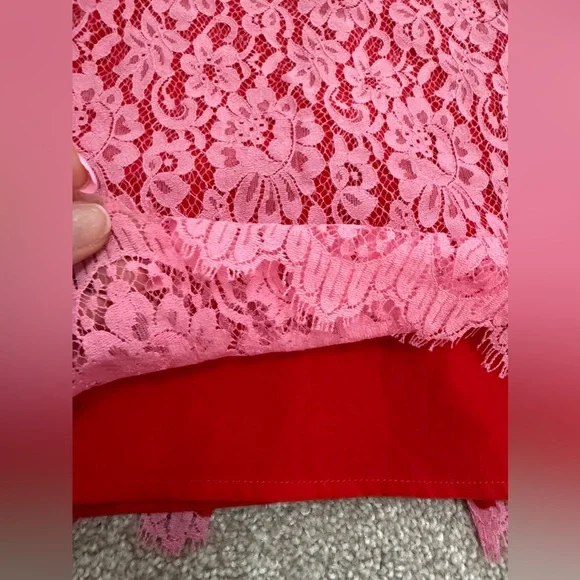 Diane Von Furstenberg - DVF - Pink/Red Lace Pencil Skirt - size 8 - EUC - Picture 4 of 10